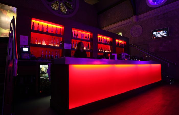 neon bar with orange lighting